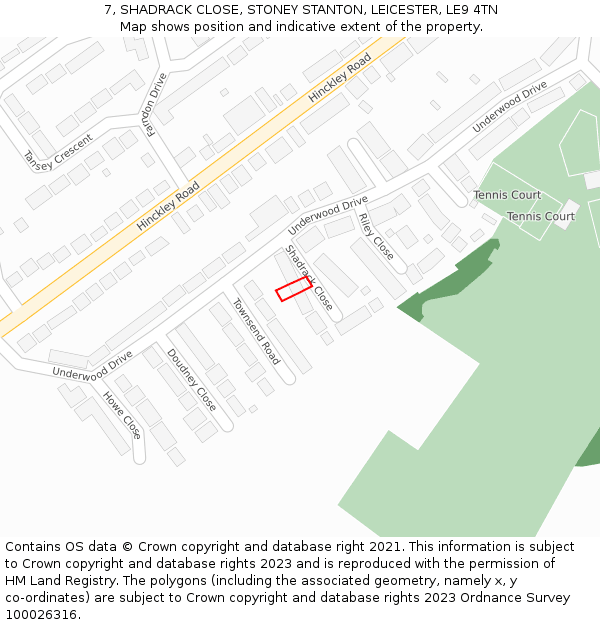 7, SHADRACK CLOSE, STONEY STANTON, LEICESTER, LE9 4TN: Location map and indicative extent of plot