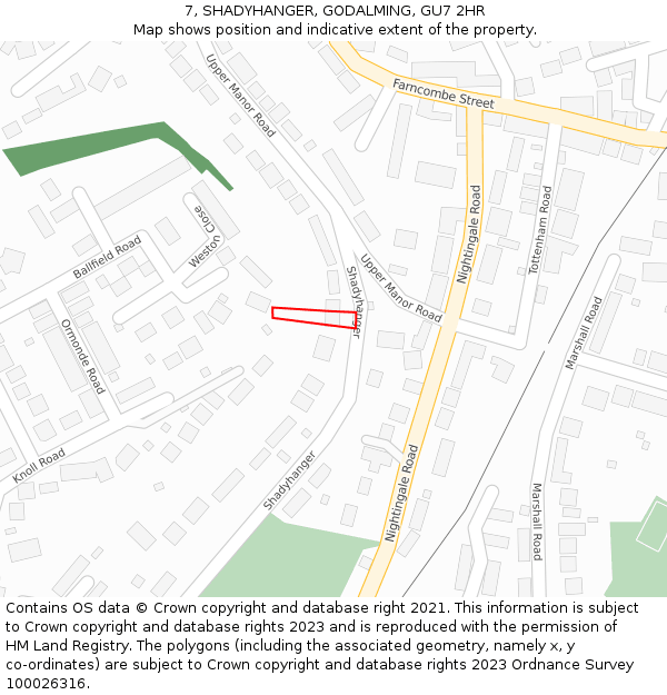 7, SHADYHANGER, GODALMING, GU7 2HR: Location map and indicative extent of plot