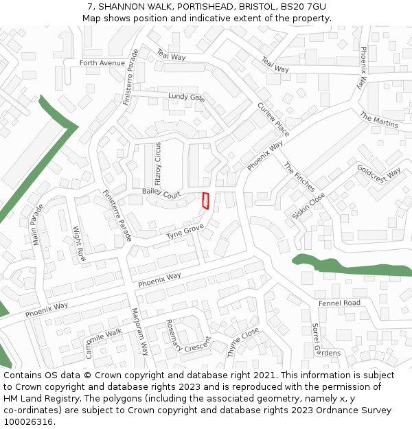 7, SHANNON WALK, PORTISHEAD, BRISTOL, BS20 7GU: Location map and indicative extent of plot