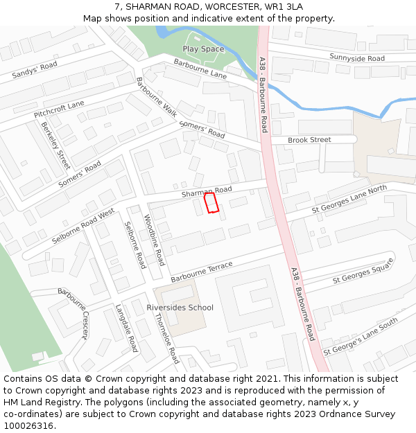 7, SHARMAN ROAD, WORCESTER, WR1 3LA: Location map and indicative extent of plot