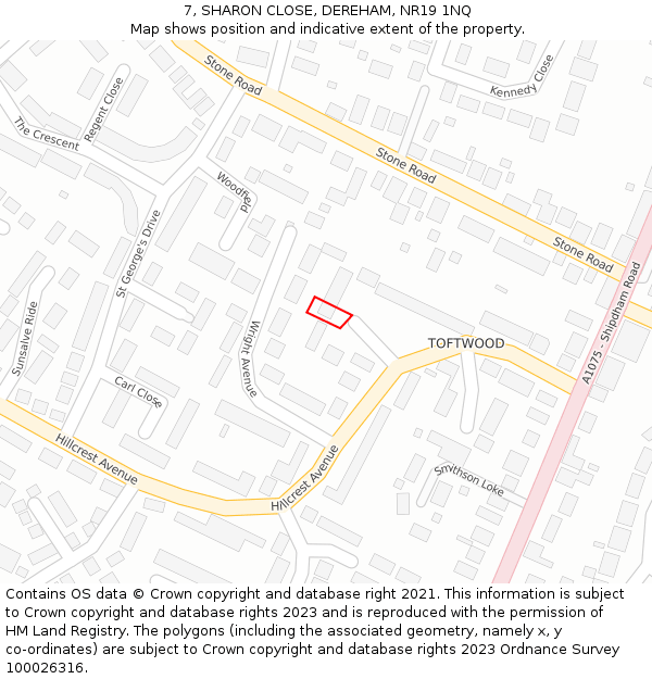 7, SHARON CLOSE, DEREHAM, NR19 1NQ: Location map and indicative extent of plot