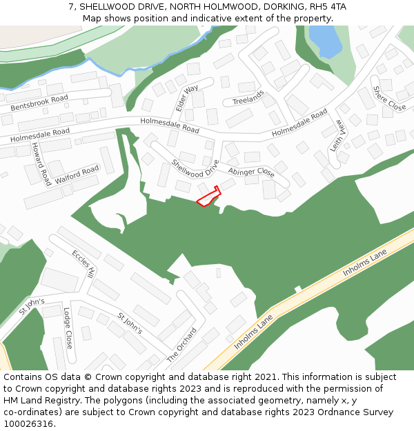 7, SHELLWOOD DRIVE, NORTH HOLMWOOD, DORKING, RH5 4TA: Location map and indicative extent of plot