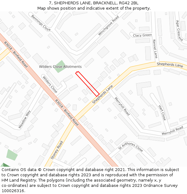 7, SHEPHERDS LANE, BRACKNELL, RG42 2BL: Location map and indicative extent of plot