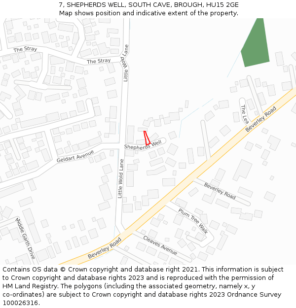 7, SHEPHERDS WELL, SOUTH CAVE, BROUGH, HU15 2GE: Location map and indicative extent of plot