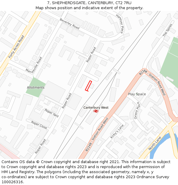 7, SHEPHERDSGATE, CANTERBURY, CT2 7RU: Location map and indicative extent of plot