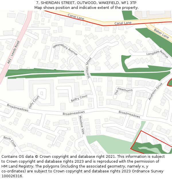 7, SHERIDAN STREET, OUTWOOD, WAKEFIELD, WF1 3TP: Location map and indicative extent of plot