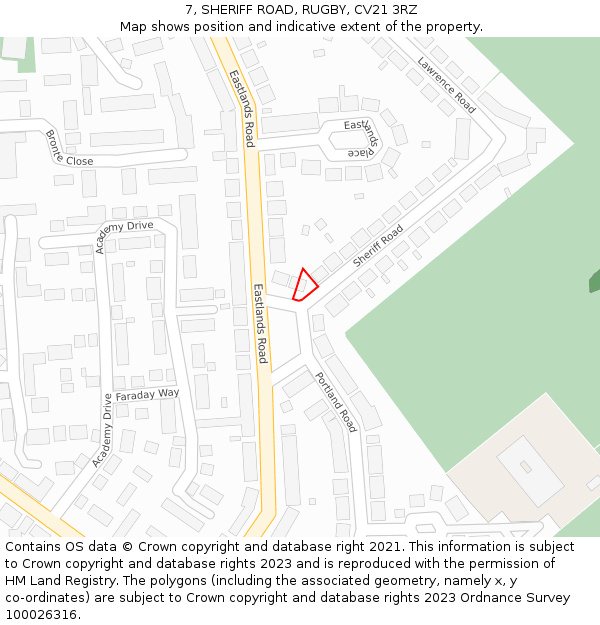 7, SHERIFF ROAD, RUGBY, CV21 3RZ: Location map and indicative extent of plot