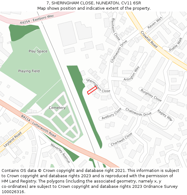 7, SHERINGHAM CLOSE, NUNEATON, CV11 6SR: Location map and indicative extent of plot