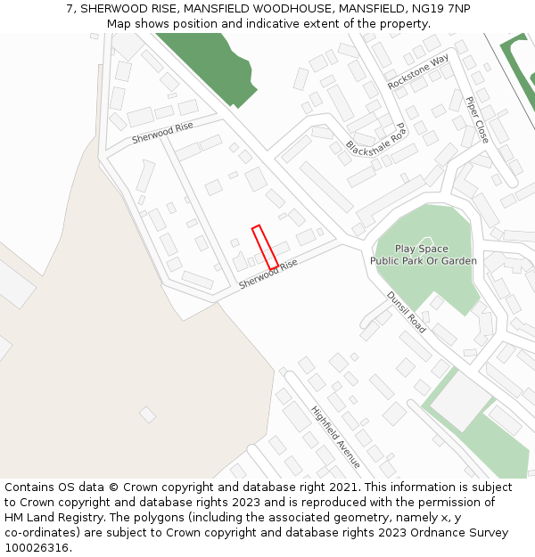 7, SHERWOOD RISE, MANSFIELD WOODHOUSE, MANSFIELD, NG19 7NP: Location map and indicative extent of plot