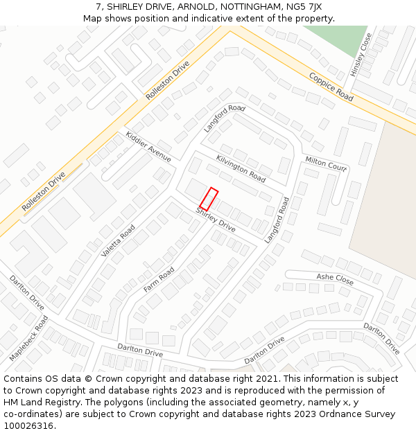 7, SHIRLEY DRIVE, ARNOLD, NOTTINGHAM, NG5 7JX: Location map and indicative extent of plot