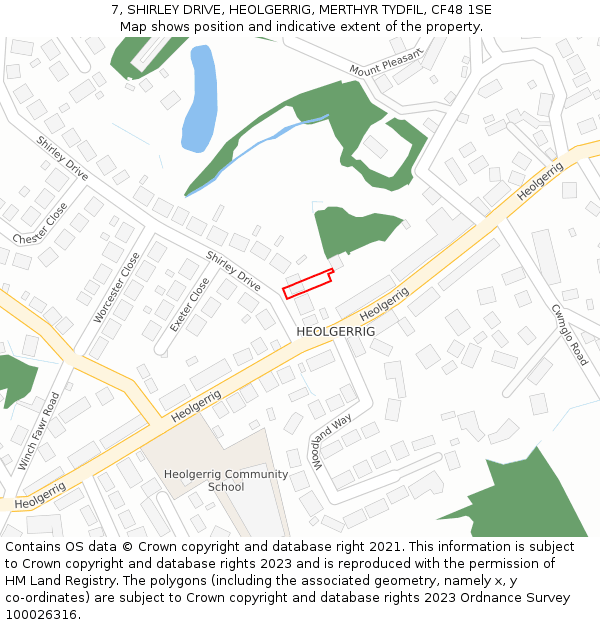 7, SHIRLEY DRIVE, HEOLGERRIG, MERTHYR TYDFIL, CF48 1SE: Location map and indicative extent of plot