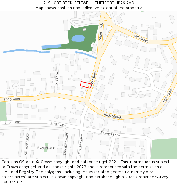 7, SHORT BECK, FELTWELL, THETFORD, IP26 4AD: Location map and indicative extent of plot
