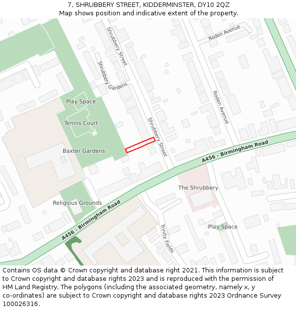 7, SHRUBBERY STREET, KIDDERMINSTER, DY10 2QZ: Location map and indicative extent of plot