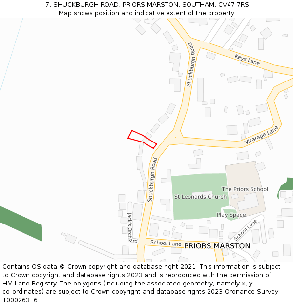 7, SHUCKBURGH ROAD, PRIORS MARSTON, SOUTHAM, CV47 7RS: Location map and indicative extent of plot