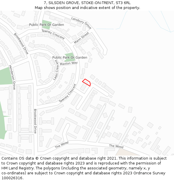 7, SILSDEN GROVE, STOKE-ON-TRENT, ST3 6RL: Location map and indicative extent of plot