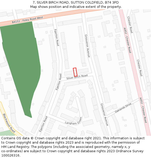 7, SILVER BIRCH ROAD, SUTTON COLDFIELD, B74 3PD: Location map and indicative extent of plot