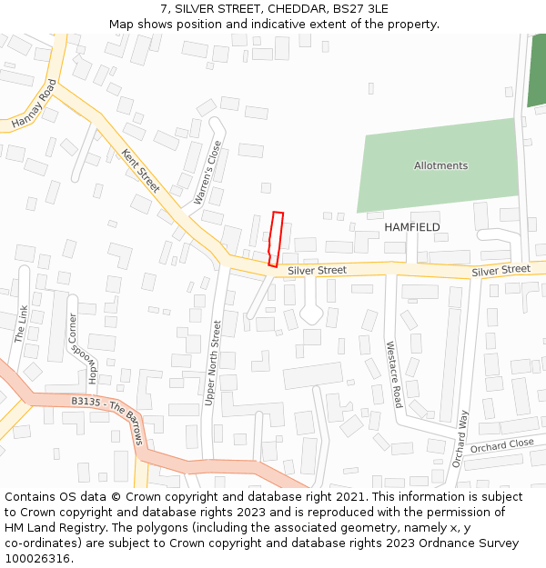 7, SILVER STREET, CHEDDAR, BS27 3LE: Location map and indicative extent of plot