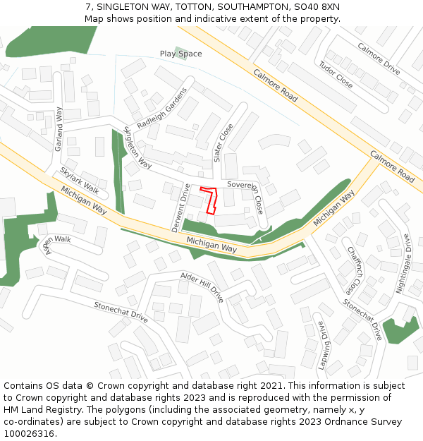 7, SINGLETON WAY, TOTTON, SOUTHAMPTON, SO40 8XN: Location map and indicative extent of plot