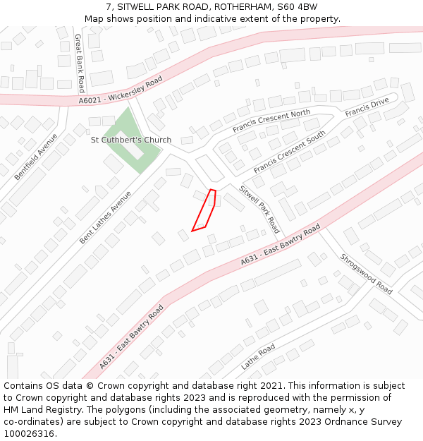 7, SITWELL PARK ROAD, ROTHERHAM, S60 4BW: Location map and indicative extent of plot