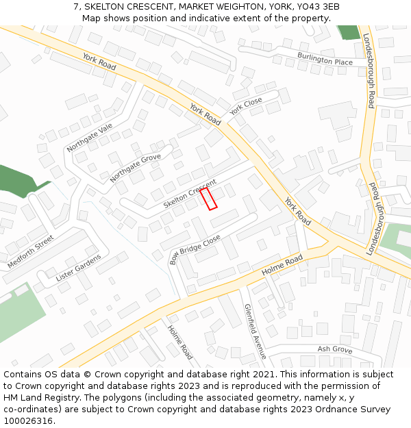 7, SKELTON CRESCENT, MARKET WEIGHTON, YORK, YO43 3EB: Location map and indicative extent of plot