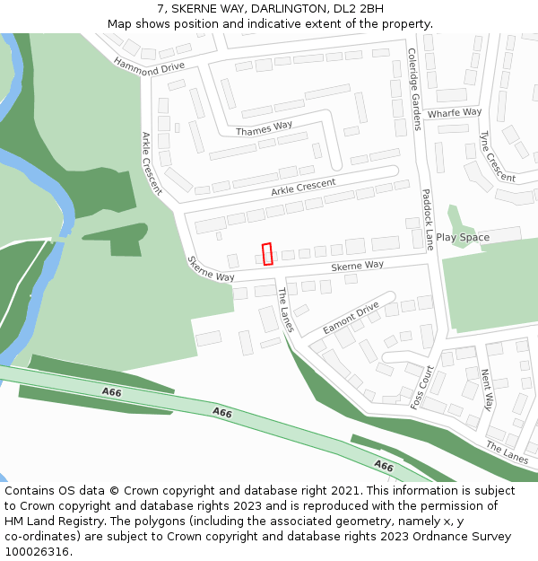 7, SKERNE WAY, DARLINGTON, DL2 2BH: Location map and indicative extent of plot