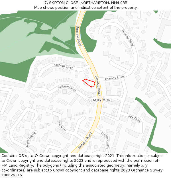7, SKIPTON CLOSE, NORTHAMPTON, NN4 0RB: Location map and indicative extent of plot