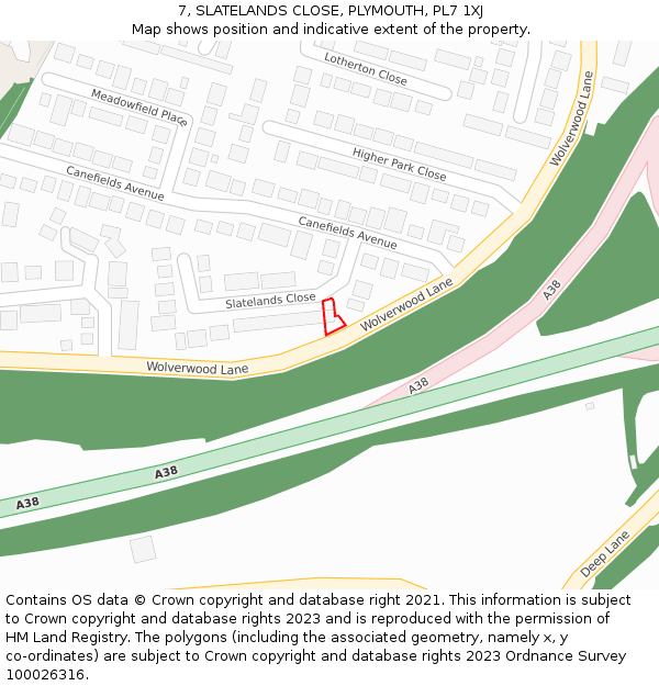 7, SLATELANDS CLOSE, PLYMOUTH, PL7 1XJ: Location map and indicative extent of plot