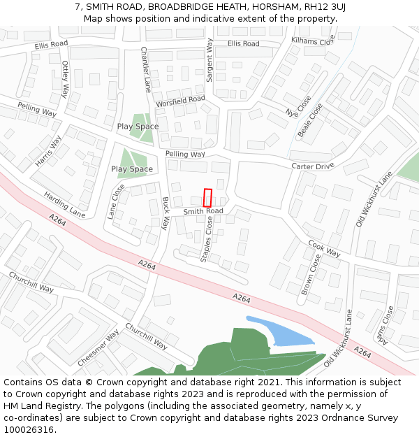 7, SMITH ROAD, BROADBRIDGE HEATH, HORSHAM, RH12 3UJ: Location map and indicative extent of plot