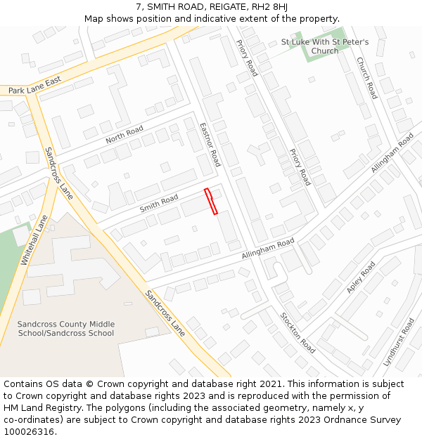 7, SMITH ROAD, REIGATE, RH2 8HJ: Location map and indicative extent of plot