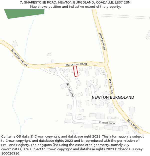 7, SNARESTONE ROAD, NEWTON BURGOLAND, COALVILLE, LE67 2SN: Location map and indicative extent of plot