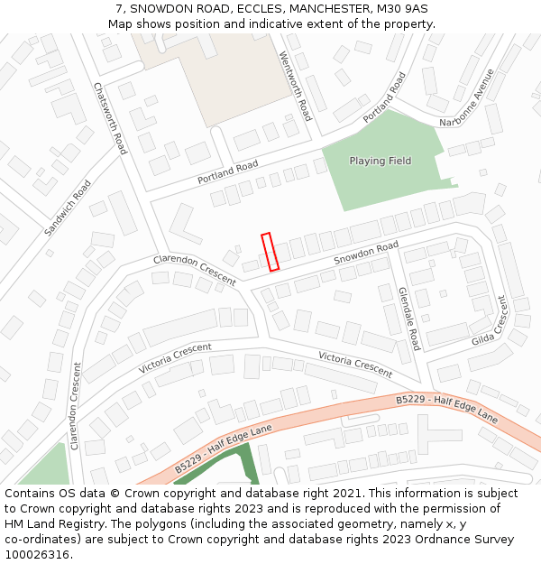 7, SNOWDON ROAD, ECCLES, MANCHESTER, M30 9AS: Location map and indicative extent of plot