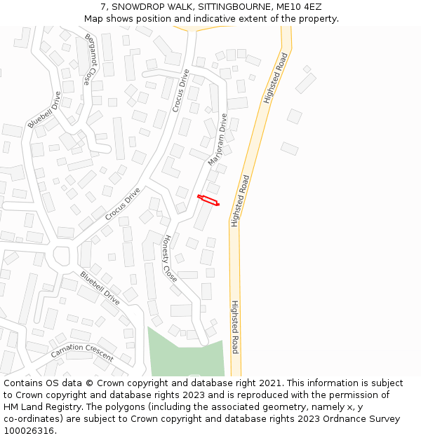 7, SNOWDROP WALK, SITTINGBOURNE, ME10 4EZ: Location map and indicative extent of plot