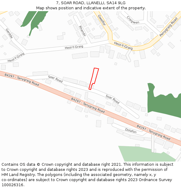 7, SOAR ROAD, LLANELLI, SA14 9LG: Location map and indicative extent of plot