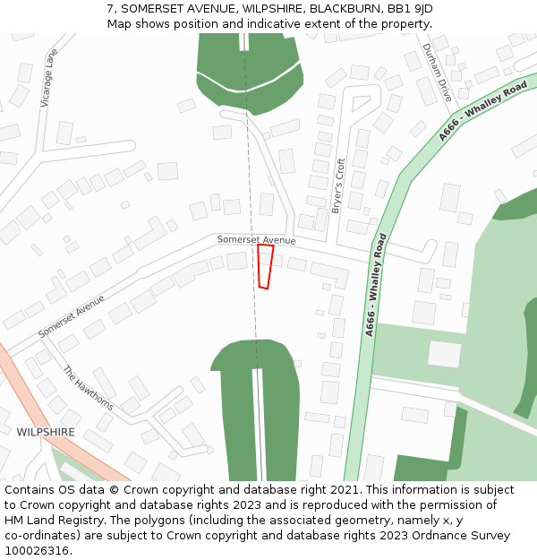 7, SOMERSET AVENUE, WILPSHIRE, BLACKBURN, BB1 9JD: Location map and indicative extent of plot