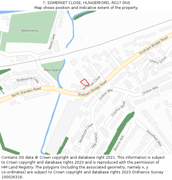 7, SOMERSET CLOSE, HUNGERFORD, RG17 0NS: Location map and indicative extent of plot