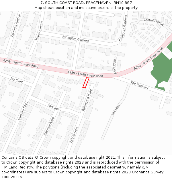 7, SOUTH COAST ROAD, PEACEHAVEN, BN10 8SZ: Location map and indicative extent of plot