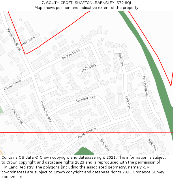 7, SOUTH CROFT, SHAFTON, BARNSLEY, S72 8QL: Location map and indicative extent of plot