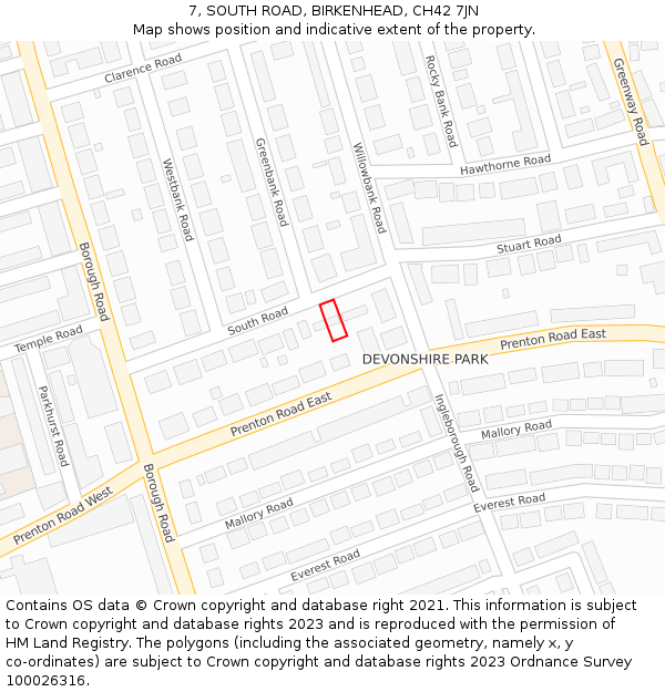 7, SOUTH ROAD, BIRKENHEAD, CH42 7JN: Location map and indicative extent of plot