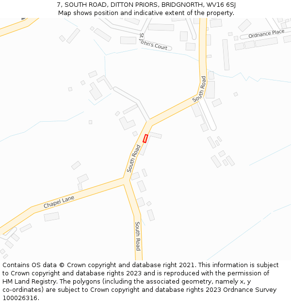 7, SOUTH ROAD, DITTON PRIORS, BRIDGNORTH, WV16 6SJ: Location map and indicative extent of plot