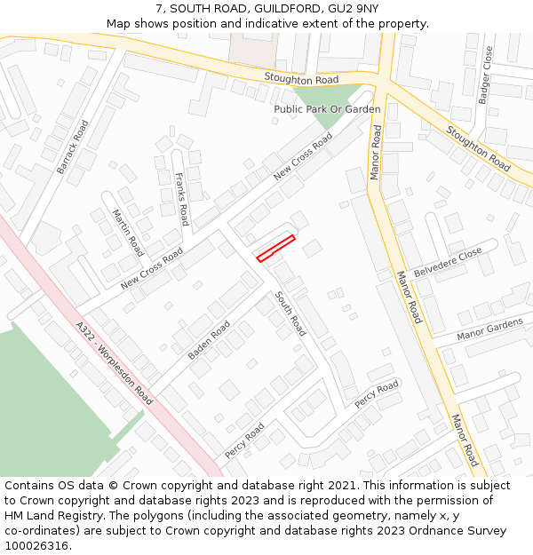 7, SOUTH ROAD, GUILDFORD, GU2 9NY: Location map and indicative extent of plot