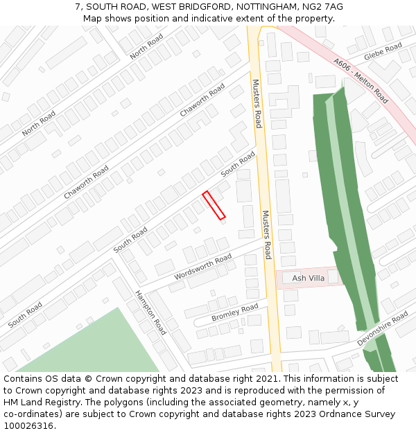 7, SOUTH ROAD, WEST BRIDGFORD, NOTTINGHAM, NG2 7AG: Location map and indicative extent of plot