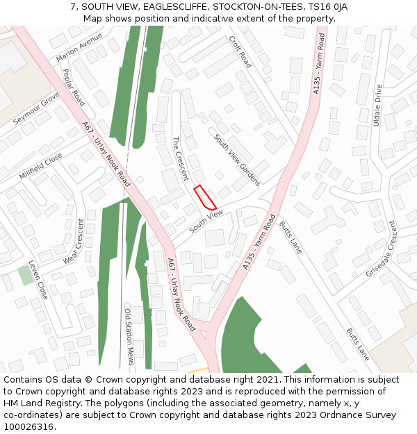 7, SOUTH VIEW, EAGLESCLIFFE, STOCKTON-ON-TEES, TS16 0JA: Location map and indicative extent of plot