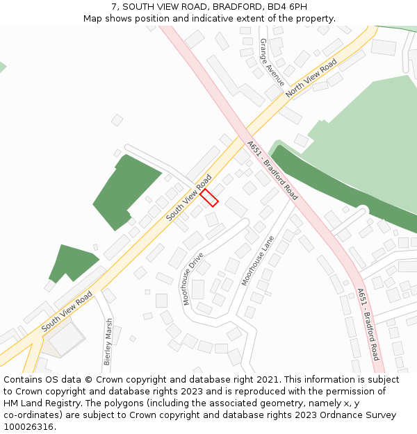 7, SOUTH VIEW ROAD, BRADFORD, BD4 6PH: Location map and indicative extent of plot