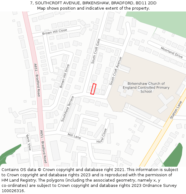 7, SOUTHCROFT AVENUE, BIRKENSHAW, BRADFORD, BD11 2DD: Location map and indicative extent of plot