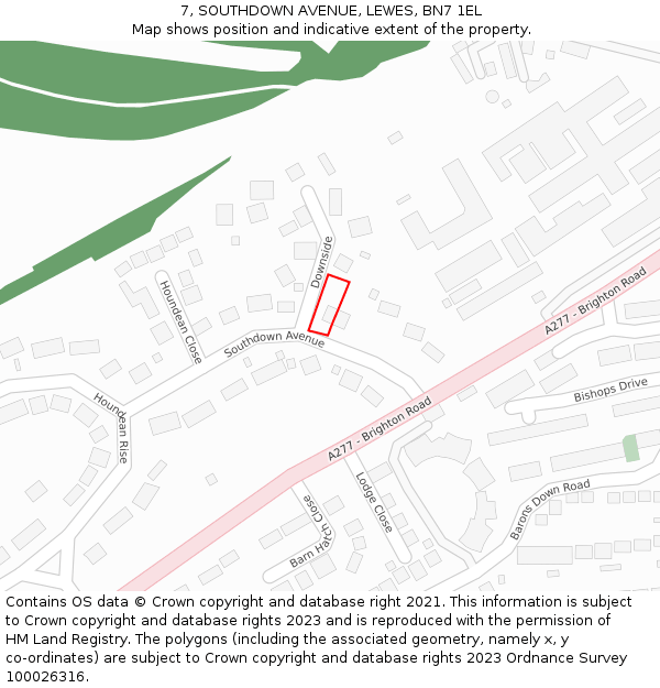 7, SOUTHDOWN AVENUE, LEWES, BN7 1EL: Location map and indicative extent of plot