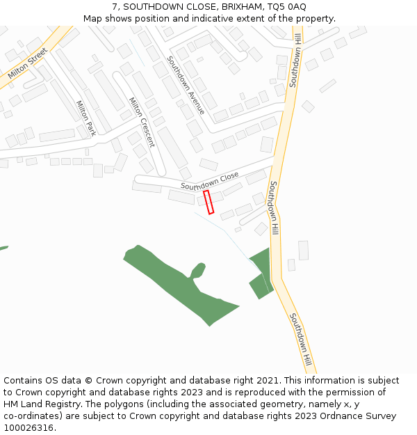 7, SOUTHDOWN CLOSE, BRIXHAM, TQ5 0AQ: Location map and indicative extent of plot