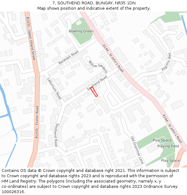 7, SOUTHEND ROAD, BUNGAY, NR35 1DN: Location map and indicative extent of plot