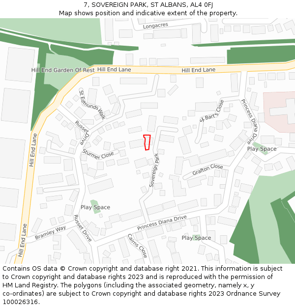 7, SOVEREIGN PARK, ST ALBANS, AL4 0FJ: Location map and indicative extent of plot