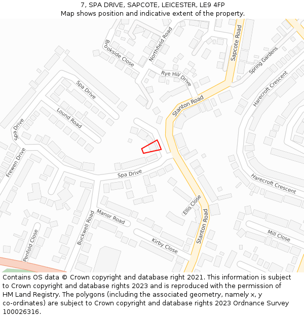 7, SPA DRIVE, SAPCOTE, LEICESTER, LE9 4FP: Location map and indicative extent of plot