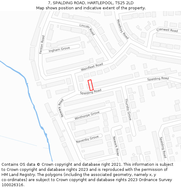 7, SPALDING ROAD, HARTLEPOOL, TS25 2LD: Location map and indicative extent of plot